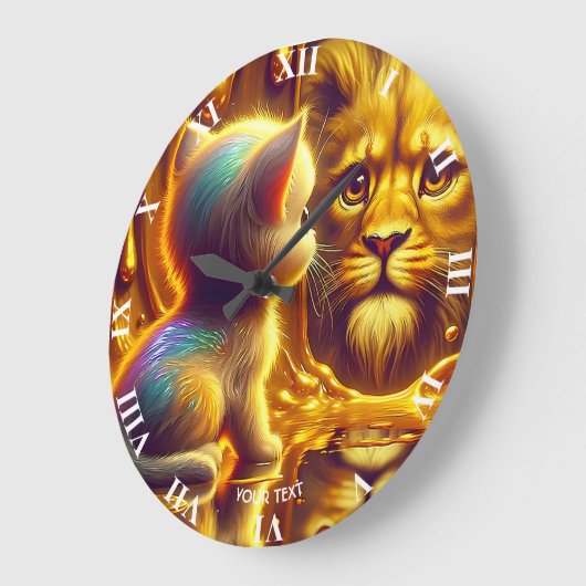 Fantasy Cute Lion And Kitten Große Wanduhr (Winkel)