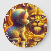 Fantasy Cute Lion And Kitten Große Wanduhr (Vorderseite)