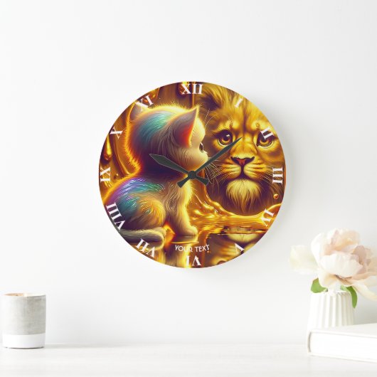 Fantasy Cute Lion And Kitten Große Wanduhr (Zuhause)