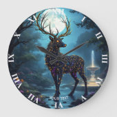 Fantasy Cute Moon Deer Night Große Wanduhr (Vorderseite)