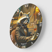Fantasy Cute Piano Racoon Playing Große Wanduhr (Winkel)