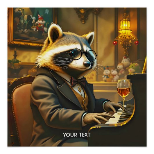 Fantasy Cute Piano Racoon Playing Poster (Vorderseite)