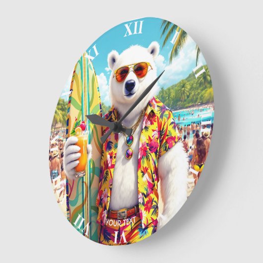 Fantasy Cute Polar Bear Beach Große Wanduhr (Winkel)