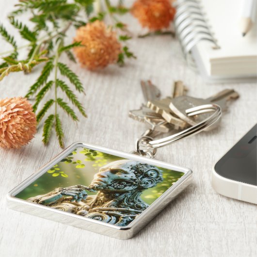 Fantasy Cute Robot Face Sculpture Schlüsselanhänger (Seite)