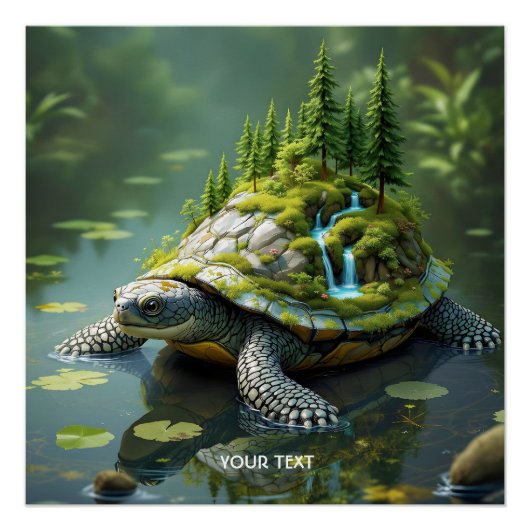 Fantasy Cute Serene Turtle Forest Poster (Vorderseite)