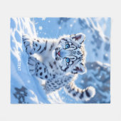 Fantasy Cute Snow Baby Leopard Fleecedecke (Vorderseite (Horizontal))