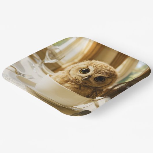 Fantasy Cute Tea Owl Baby Pappteller (Gewinkelt)