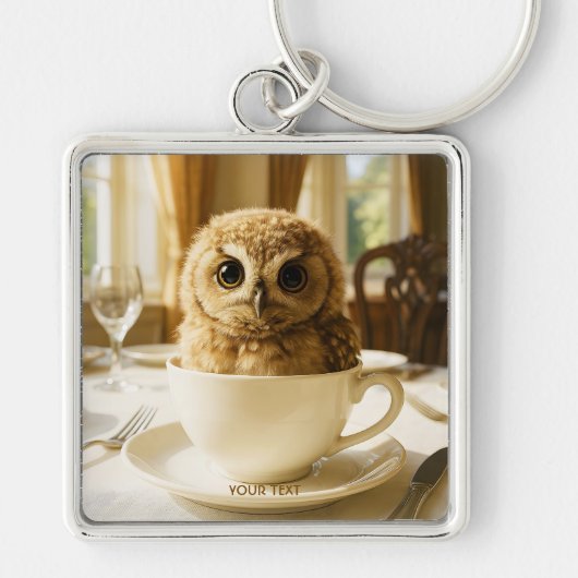 Fantasy Cute Tea Owl Baby Schlüsselanhänger (Vorne)