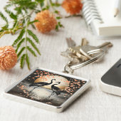 Fantasy Cute Two Black Cranes Schlüsselanhänger (Seite)