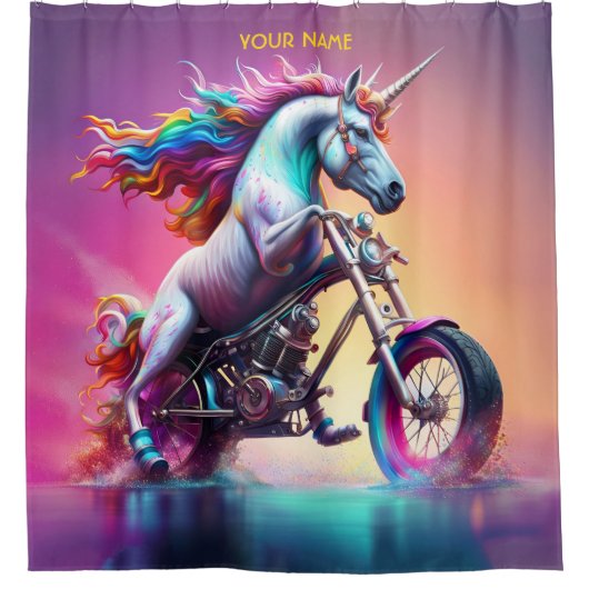 Fantasy Cute Unicorn Riding Bike Duschvorhang (Vorderseite)