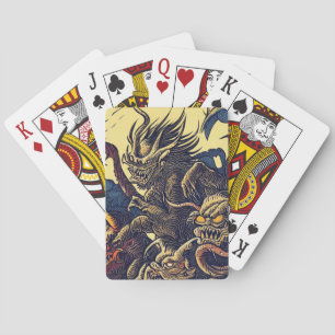 Fantasy-Dämonen - Japanischer Holzschnitt-Stil (4) Spielkarten