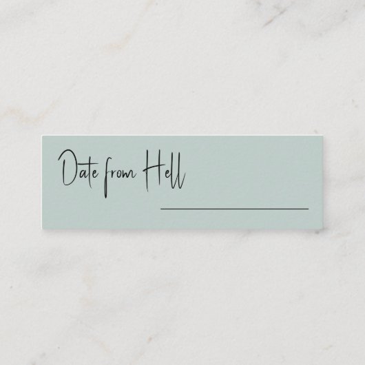 Fantasy Date Green Wash Brautparty Game Card Mini Visitenkarte (Rückseite)