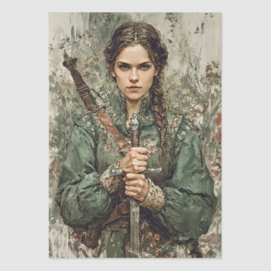 Fantasy Decoupage der mittelalterlichen Kriegerin Seidenpapier (Vorderseite)