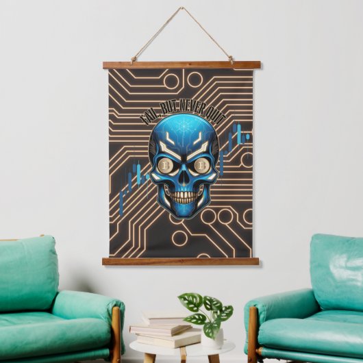 Fantasy Design | Crypto Btc | Motivation | Blue Wandteppich Mit Holzrahmen (Wohnzimmer)