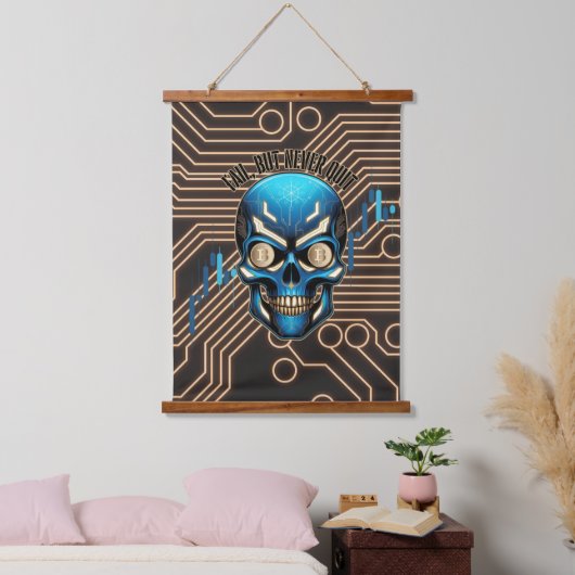 Fantasy Design | Crypto Btc | Motivation | Blue Wandteppich Mit Holzrahmen (Schlafzimmer)