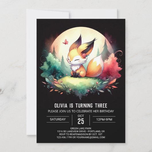 Fantasy Digital Fox Geburtstag Einladung (Vorderseite)