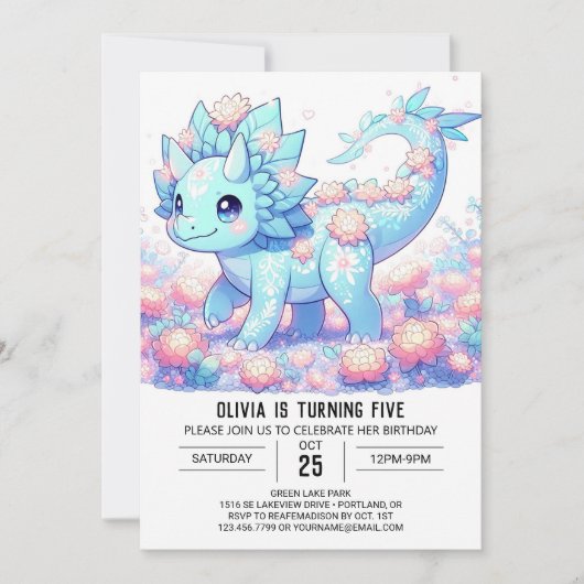 Fantasy Dino Dinosaur Digital Geburtstag Einladung (Vorderseite)