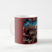 Fantasy Dinosaur Roboter Anime - Holzschnitt 2 Kaffeetasse (Vorderseite Links)