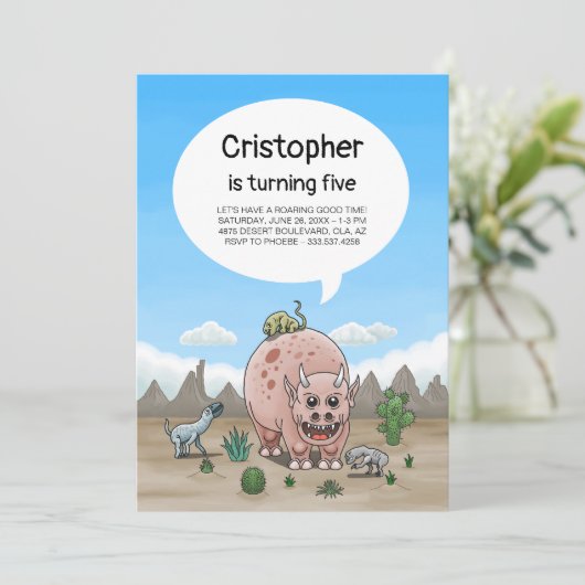 Fantasy Dinosaurier Geburtstag Einladung (Stehend Vorderseite)