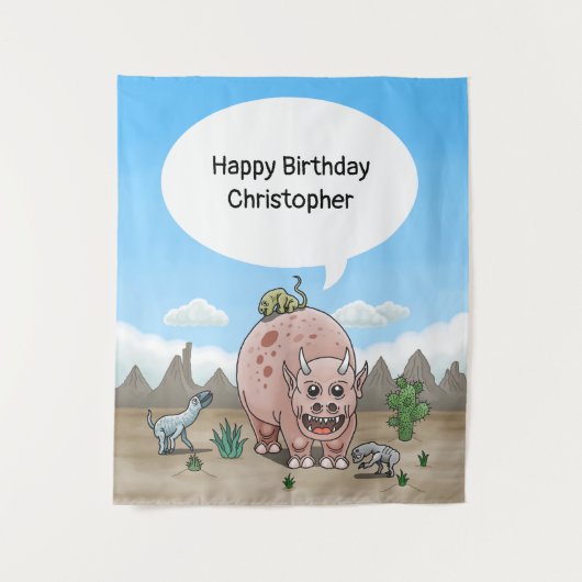 Fantasy Dinosaurier Geburtstag Wandteppich (Vorderseite)