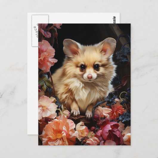 Fantasy Dog Mouse in den Blume Postkarte (Vorne/Hinten)