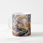 Fantasy-Drache mit Buch und Kaffee in ihrem Verste Kaffeetasse (Vorderseite Links)