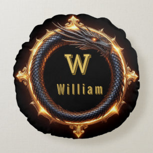 ✨ Fantasy-Drache-Ring mit individuellem Namen Rundes Kissen