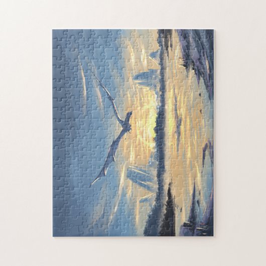 Fantasy-Drache über dem Meer Puzzle (Vertikal)