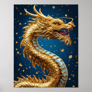 Fantasy-Drachen-Wanddekoration Goldener Drache Poster