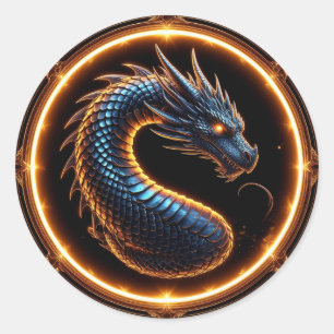 ✨ Fantasy-Drachen-Wappen-Ringrahmen-Emblem ✨ Runder Aufkleber