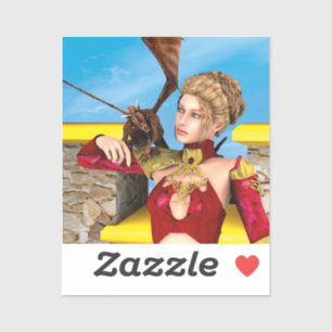 Fantasy-Drachenprinzessin Digitale Kunst Aufkleber