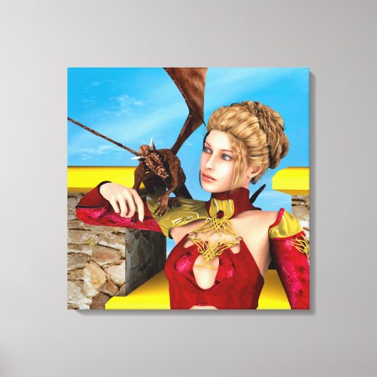 Fantasy-Drachenprinzessin Digitale Kunst Leinwanddruck (Vorderseite)