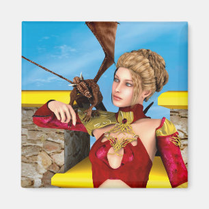 Fantasy-Drachenprinzessin Digitale Kunst Magnet