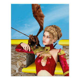 Fantasy-Drachenprinzessin Digitale Kunst Poster