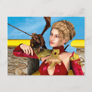 Fantasy-Drachenprinzessin Digitale Kunst Postkarte