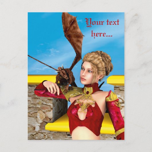 Fantasy-Drachenprinzessin Digitale Kunst Postkarte (Vorderseite)