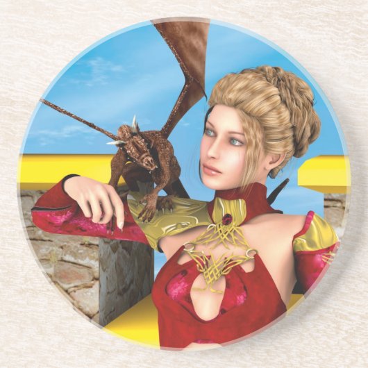 Fantasy-Drachenprinzessin Digitale Kunst Untersetzer (Vorne)