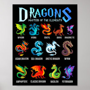 Fantasy-Drachentypen Drachen Meister der Poster