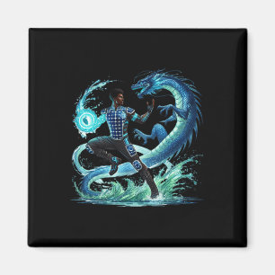 Fantasy Dragon African American Black Man Superhel Magnet