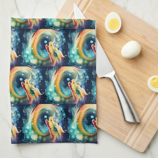 Fantasy Dragon Dream Tier 1 Geschirrtuch (Viertel Falte)