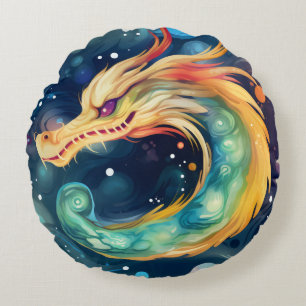 Fantasy Dragon Dream Tier 5 Rundes Kissen