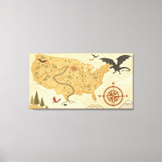 Fantasy Dragon Map of the USA – Vintage Adventure  Leinwanddruck
