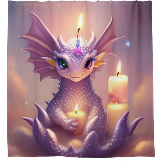Fantasy Dragon mit Birthday Candles Duschvorhang (Vorderseite)
