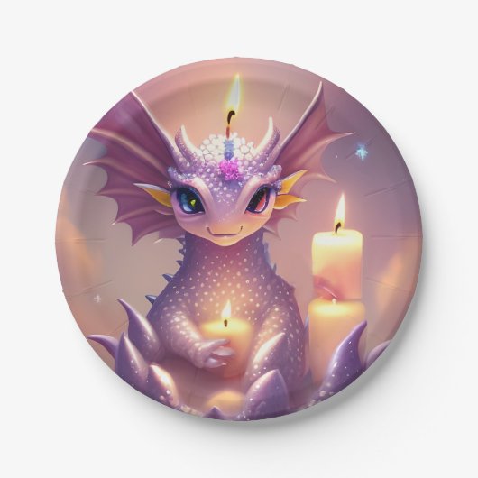 Fantasy Dragon mit Birthday Candles Pappteller (Vorderseite)