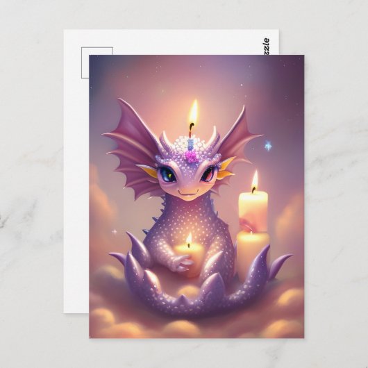 Fantasy Dragon mit Birthday Candles Postkarte (Vorne/Hinten)