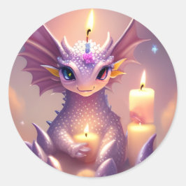 Fantasy Dragon mit Birthday Candles Runder Aufkleber
