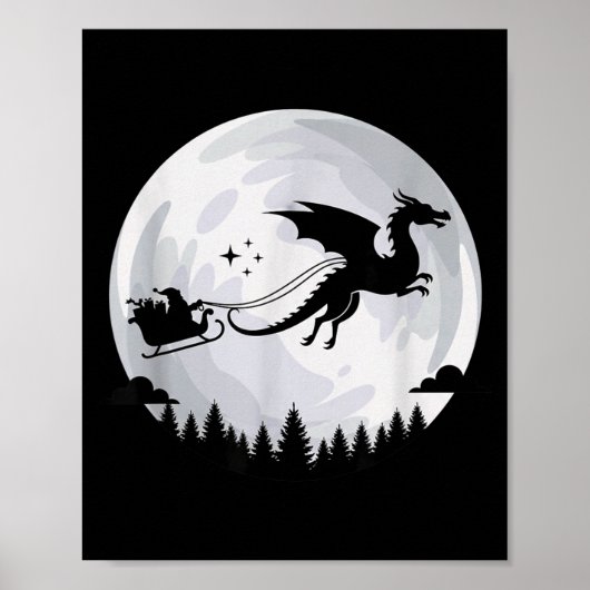 Fantasy Dragon Moon Sleigh, Santa Pulled By Dragon Poster (Vorne)