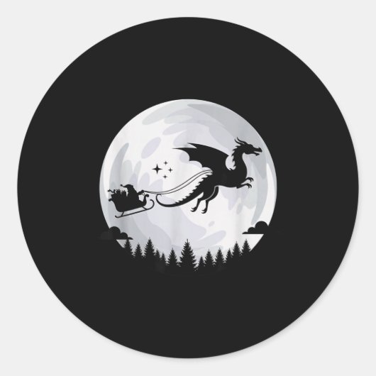 Fantasy Dragon Moon Sleigh, Santa Pulled By Dragon Runder Aufkleber (Vorderseite)