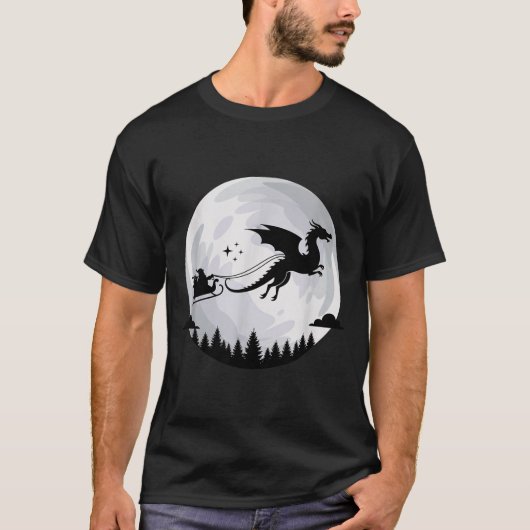 Fantasy Dragon Moon Sleigh, Santa Pulled By Dragon T-Shirt (Vorderseite)