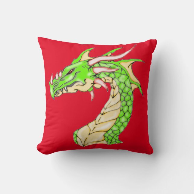 Fantasy Dragon Red Square Kissen (Vorderseite)